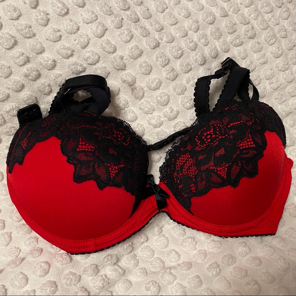 Sexy Red Black Lace Push-Up Bra 34B